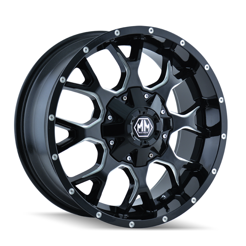 Mayhem 8015 Warrior 20x9 / 6x135 BP / 18mm Offset / 106mm Hub Black w/ Milled Spokes Wheel Mayhem Wheels - Cast AXOPROS