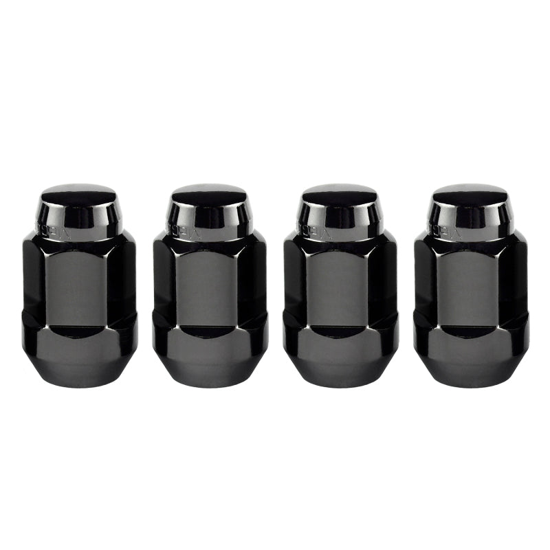 McGard Hex Lug Nut (Cone Seat Bulge Style) M12X1.5 / 3/4 Hex / 1.45in. Length (4-Pack) - Black McGard Lug Nuts  AXOPROS