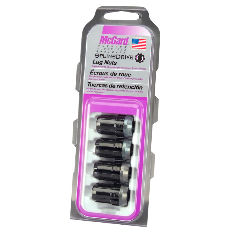 McGard SplineDrive Lug Nut (Cone Seat) M12X1.25 / 1.24in. Length (4-Pack) - Black (Req. Tool) McGard Lug Nuts  AXOPROS