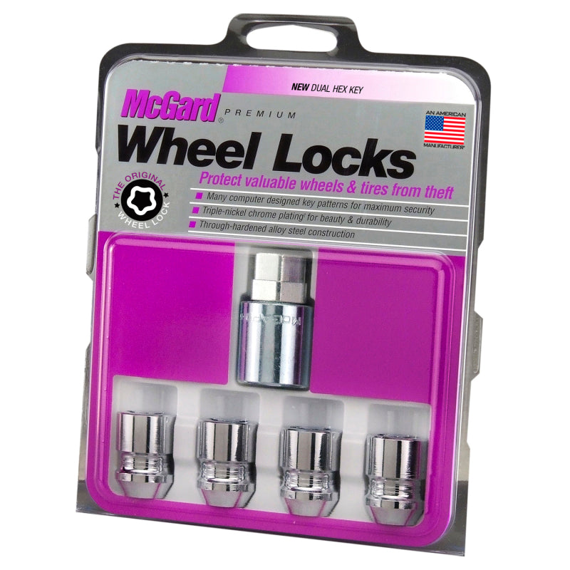 McGard Wheel Lock Nut Set - 4pk. (Cone Seat) M12X1.25 / 19mm & 21mm Dual Hex / 1.28in. L - Chrome McGard Lug Nuts  AXOPROS