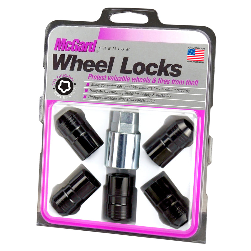 McGard Wheel Lock Nut Set - 5pk. (Cone Seat) M14X1.5 / 22mm Hex / 1.639in OAL - Black McGard Lug Nuts  AXOPROS