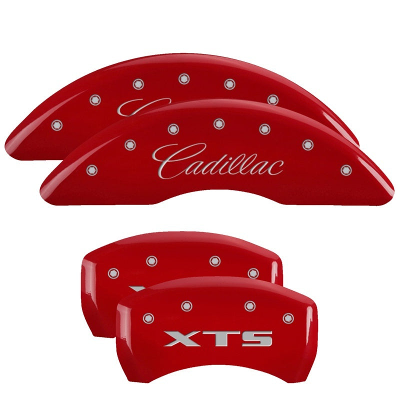 MGP 4 Caliper Covers Engraved Front Cadillac Engraved Rear XTS Red finish silver ch MGP Caliper Covers AXOPROS