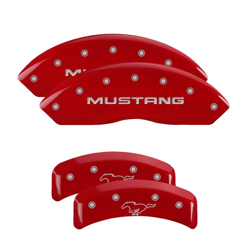 MGP 4 Caliper Covers Engraved Front Mustang Engraved Rear Pony Red finish silver ch MGP Caliper Covers AXOPROS