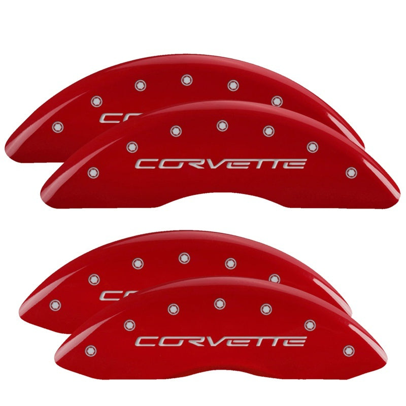 MGP 4 Caliper Covers Engraved Front & Rear C6/Corvette Red finish silver ch MGP Caliper Covers AXOPROS