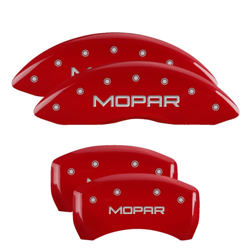 MGP 4 Caliper Covers Engraved Front & Rear MOPAR Red finish silver ch MGP Caliper Covers AXOPROS