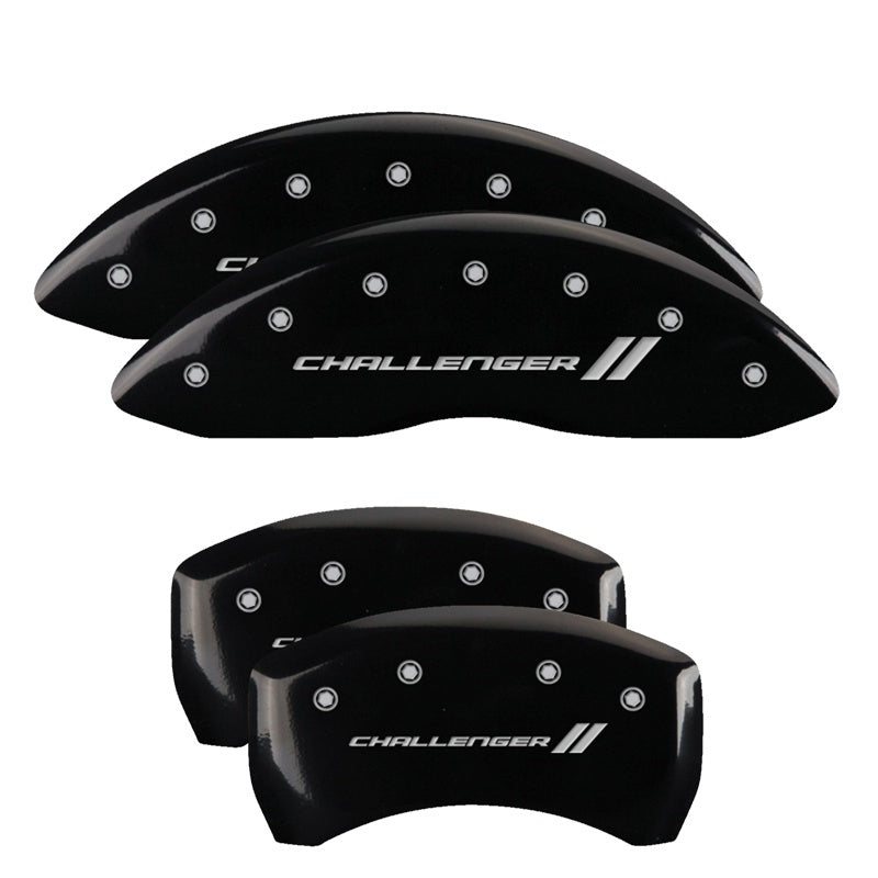 MGP 4 Caliper Covers Engraved Front & Rear With stripes/Challenger Black finish silver ch MGP Caliper Covers AXOPROS