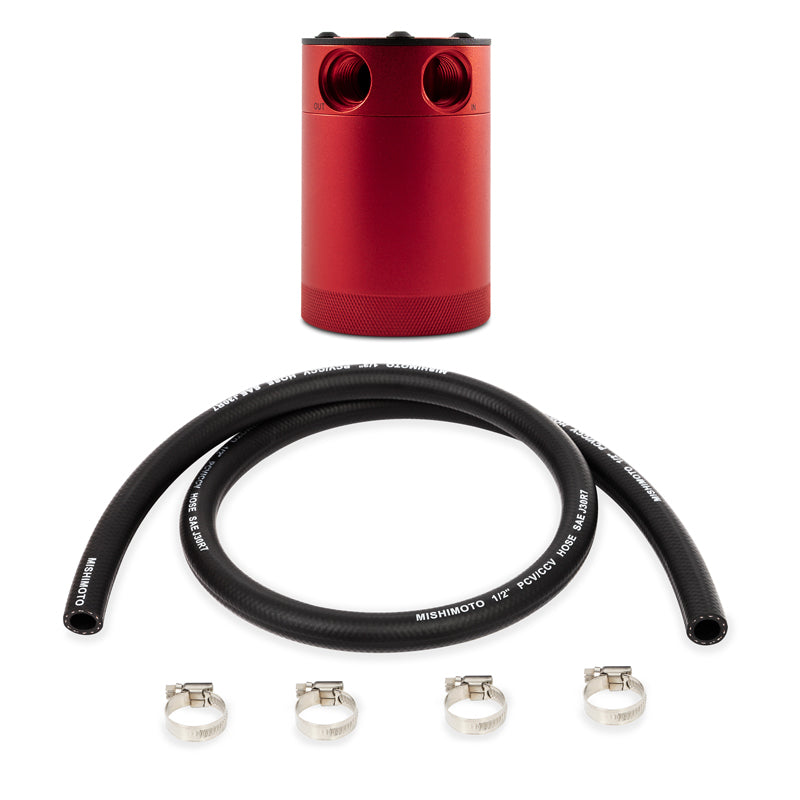 Mishimoto Compact Baffled Oil Catch Can - 2-Port - Red Mishimoto Oil Catch Cans AXOPROS