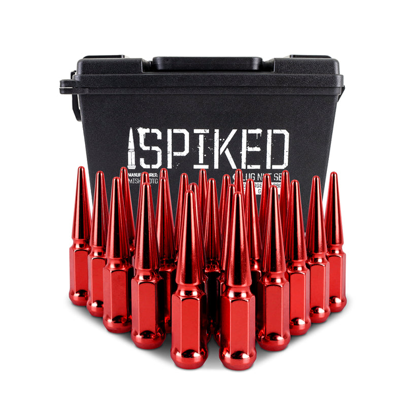 Mishimoto Mishimoto Steel Spiked Lug Nuts M14 x 1.5 24pc Set Red Mishimoto Lug Nuts  AXOPROS