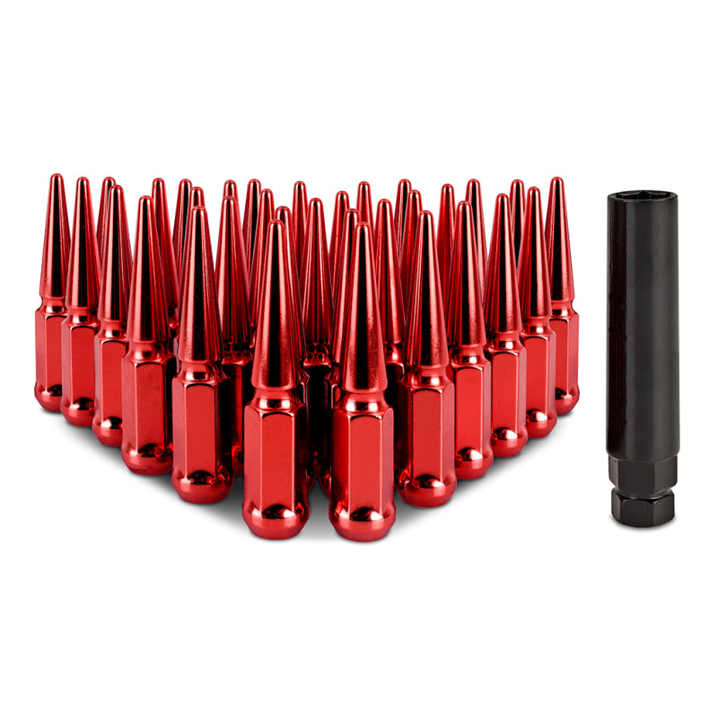 Mishimoto Mishimoto Steel Spiked Lug Nuts M14 x 1.5 32pc Set Red Mishimoto Lug Nuts  AXOPROS