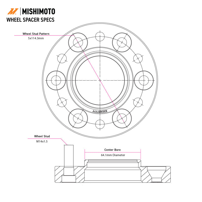 Mishimoto Mishimoto Wheel Spacers 5x114.3 64.1 CB M14x1.5 15mm BK Mishimoto Wheel Spacers & Adapters AXOPROS