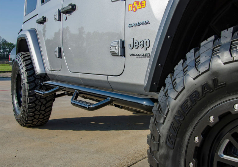 N-Fab Nerf Step 2018 Jeep Wrangler JL SUV 4 Door- Gloss Black - W2W - 3in N-Fab Side Steps AXOPROS
