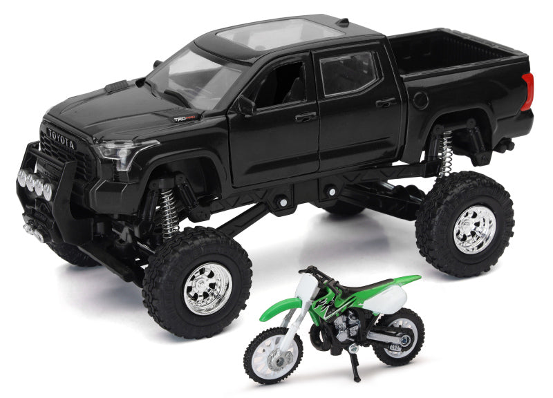 New Ray Toys Toyota Tundra Pro Lifted Truck Black with Kawasaki Dirt Bike 1:32 Scale New Ray Toys Toys AXOPROS