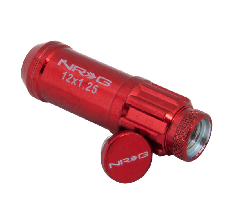 NRG 700 Series M12 X 1.25 Steel Lug Nut w/Dust Cap Cover Set 21 Pc w/Locks & Lock Socket - Red NRG Lug Nuts AXOPROS