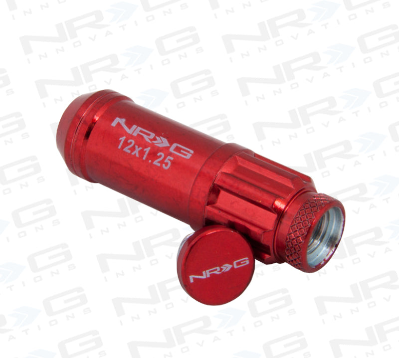 NRG 700 Series M12 X 1.25 Steel Lug Nut w/Dust Cap Cover Set 21 Pc w/Locks & Lock Socket - Red NRG Lug Nuts AXOPROS