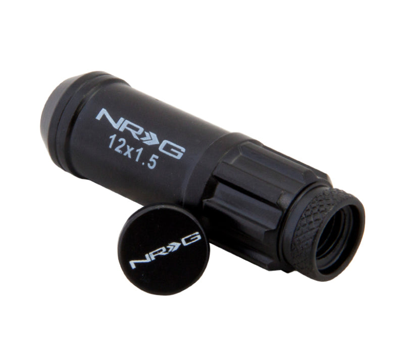 NRG 700 Series M12 X 1.5 Steel Lug Nut w/Dust Cap Cover Set 21 Pc w/Locks & Lock Socket - Black NRG Lug Nuts  AXOPROS