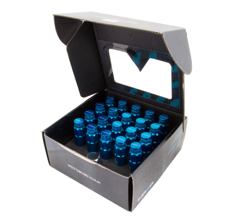 NRG 700 Series M12 X 1.5 Steel Lug Nut w/Dust Cap Cover Set 21 Pc w/Locks & Lock Socket - Blue NRG Lug Nuts AXOPROS