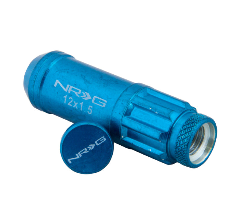 NRG 700 Series M12 X 1.5 Steel Lug Nut w/Dust Cap Cover Set 21 Pc w/Locks & Lock Socket - Blue NRG Lug Nuts AXOPROS