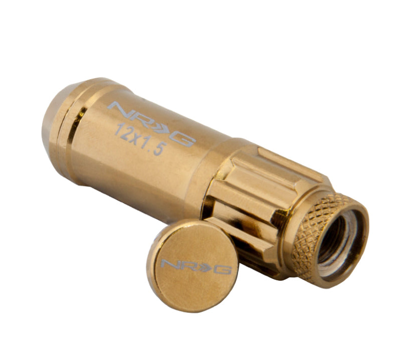 NRG 700 Series M12 X 1.5 Steel Lug Nut w/Dust Cap Cover Set 21 Pc w/Locks & Socket - Chrome Gold NRG Lug Nuts AXOPROS