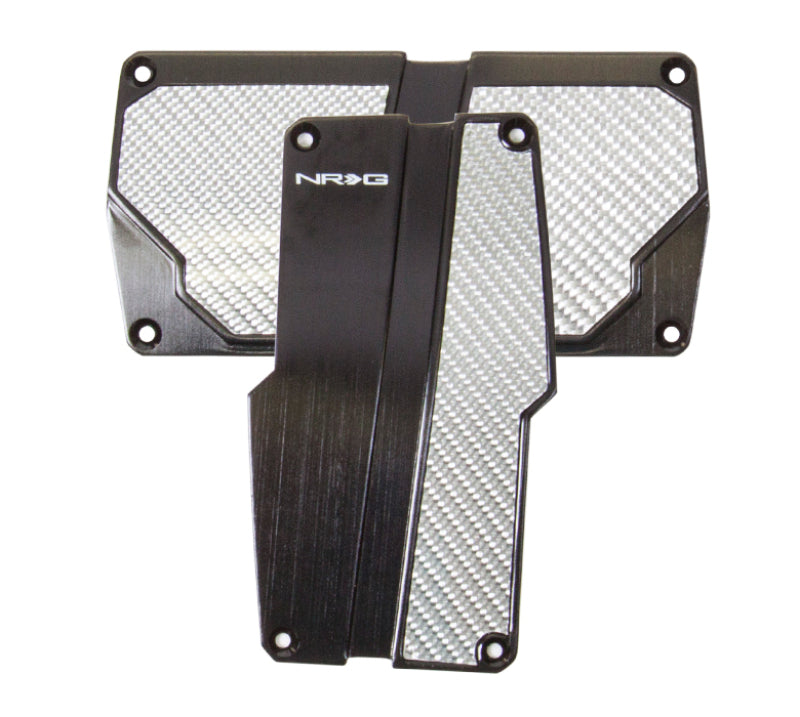 NRG Brushed Aluminum Sport Pedal A/T - Black w/Silver Carbon NRG Pedal Covers AXOPROS
