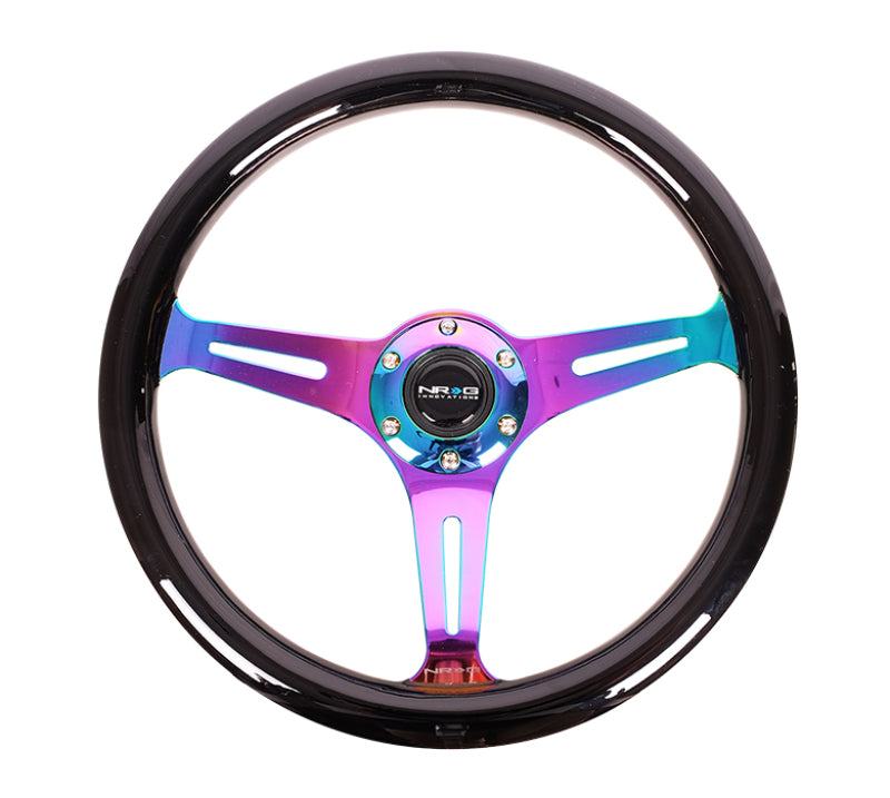 NRG Classic Wood Grain Steering Wheel (350mm) Black Paint Grip w/Neochrome 3-Spoke Center NRG Steering Wheels AXOPROS