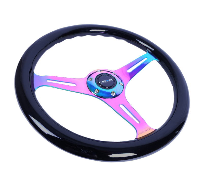 NRG Classic Wood Grain Steering Wheel (350mm) Black Paint Grip w/Neochrome 3-Spoke Center NRG Steering Wheels AXOPROS
