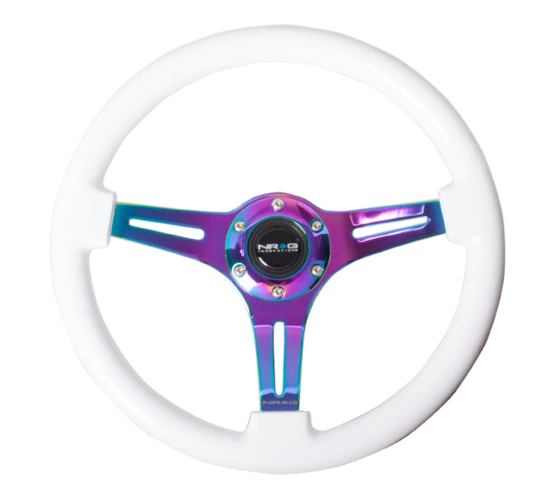 NRG Classic Wood Grain Steering Wheel (350mm) White Paint Grip w/Neochrome 3-Spoke Center NRG Steering Wheels AXOPROS