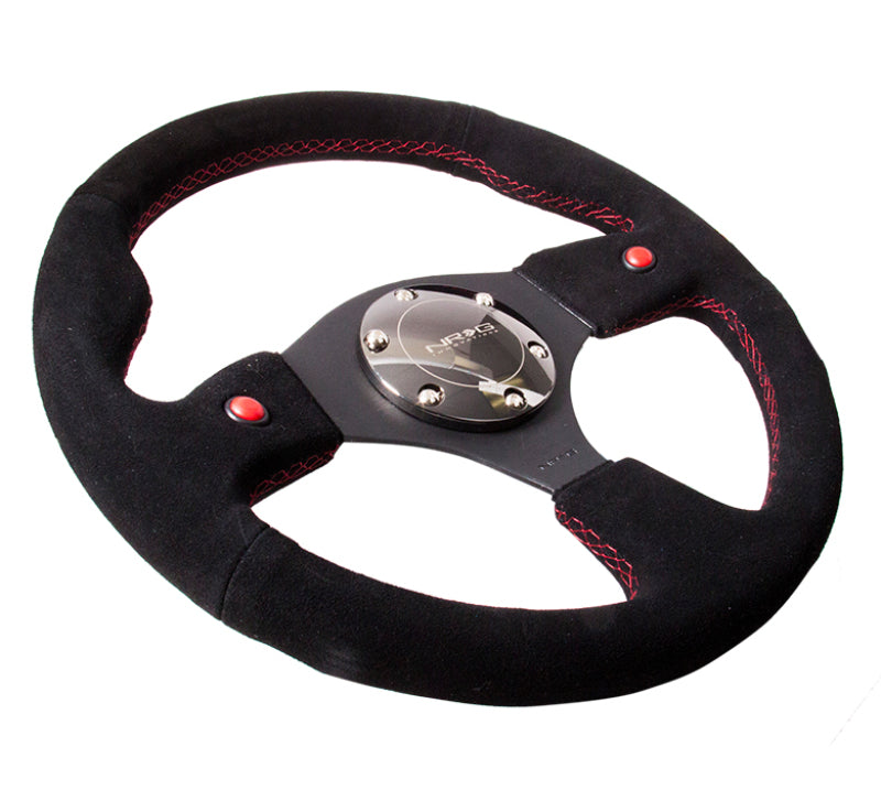 NRG Reinforced Steering Wheel (320mm) Blk Suede w/Dual Buttons NRG Steering Wheels AXOPROS