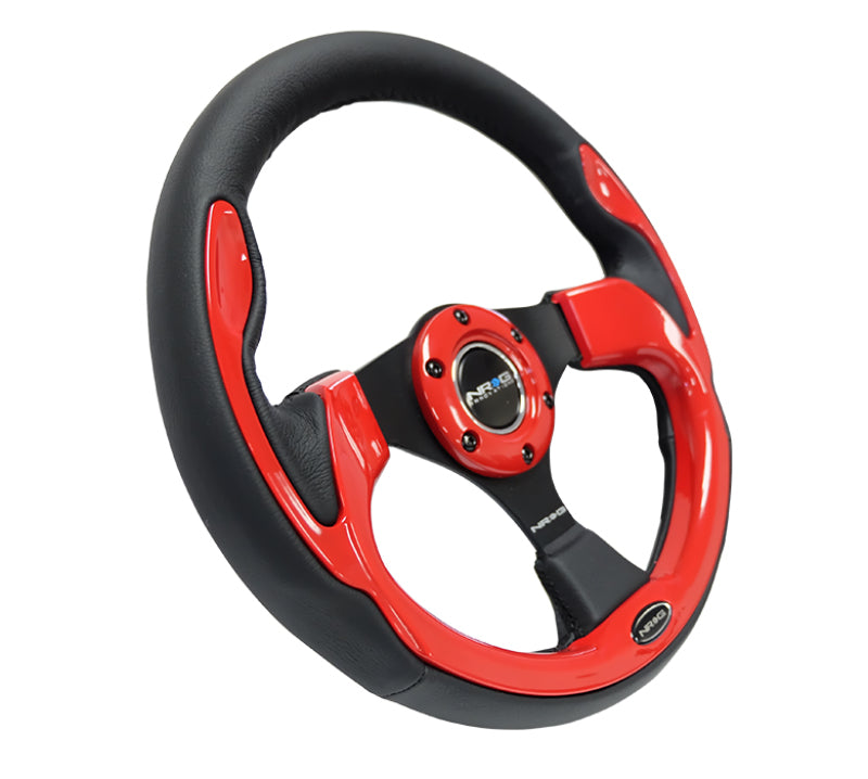 NRG Reinforced Steering Wheel (320mm) Blk w/Red Trim & 5mm 3-Spoke NRG Steering Wheels AXOPROS