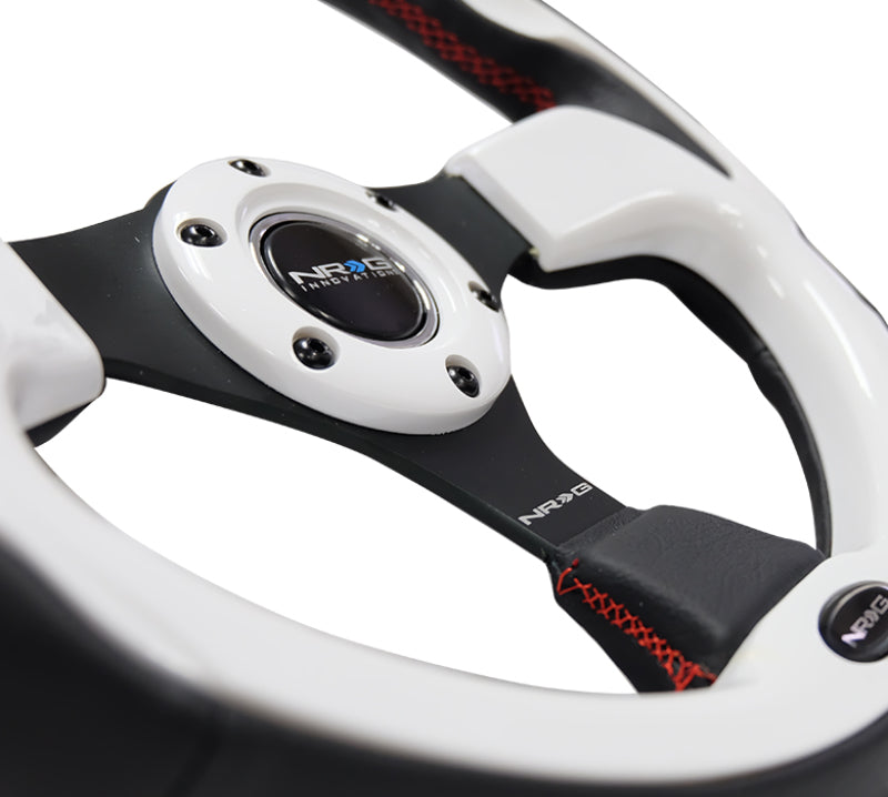 NRG Reinforced Steering Wheel (320mm) Blk w/White Trim & 4mm 3-Spoke NRG Steering Wheels AXOPROS