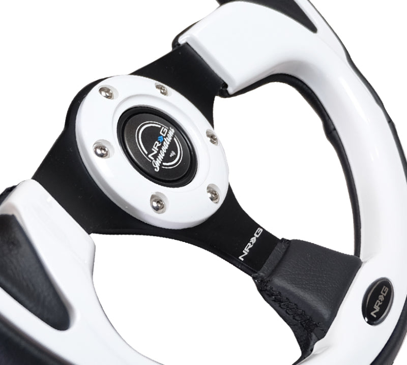 NRG Reinforced Steering Wheel (320mm) Blk w/White Trim & 4mm 3-Spoke NRG Steering Wheels AXOPROS