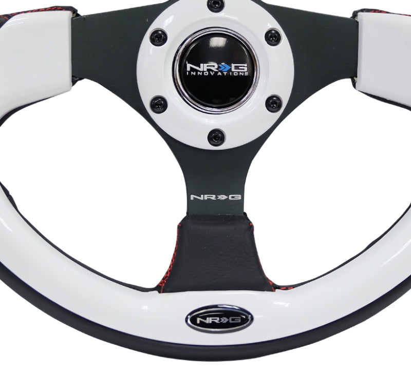 NRG Reinforced Steering Wheel (320mm) Blk w/White Trim & 4mm 3-Spoke NRG Steering Wheels AXOPROS