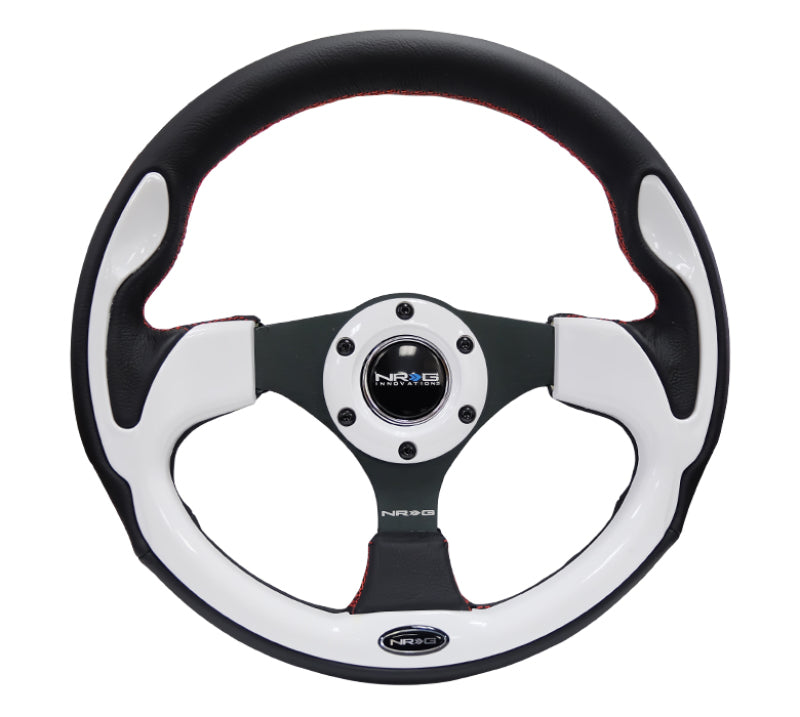 NRG Reinforced Steering Wheel (320mm) Blk w/White Trim & 4mm 3-Spoke NRG Steering Wheels AXOPROS
