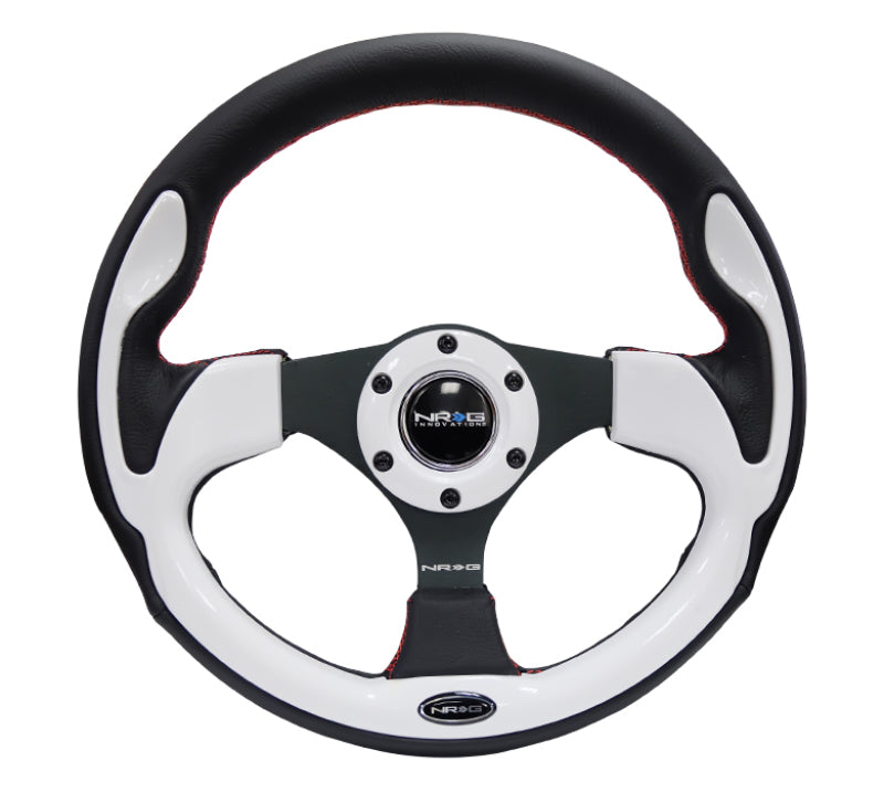 NRG Reinforced Steering Wheel (320mm) Blk w/White Trim & 4mm 3-Spoke NRG Steering Wheels AXOPROS