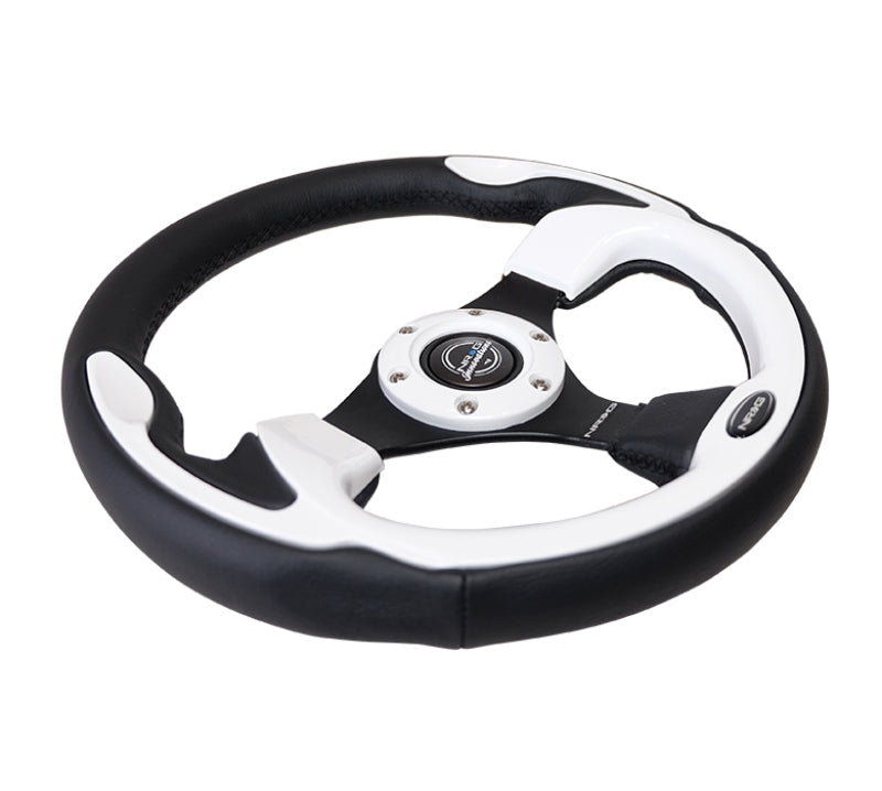 NRG Reinforced Steering Wheel (320mm) Blk w/White Trim & 4mm 3-Spoke NRG Steering Wheels AXOPROS