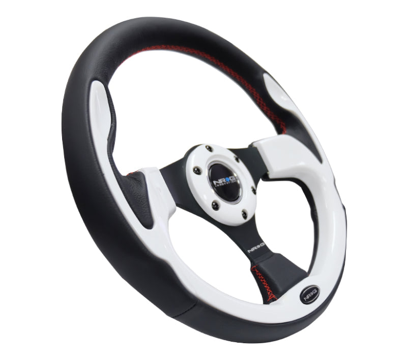 NRG Reinforced Steering Wheel (320mm) Blk w/White Trim & 4mm 3-Spoke NRG Steering Wheels AXOPROS