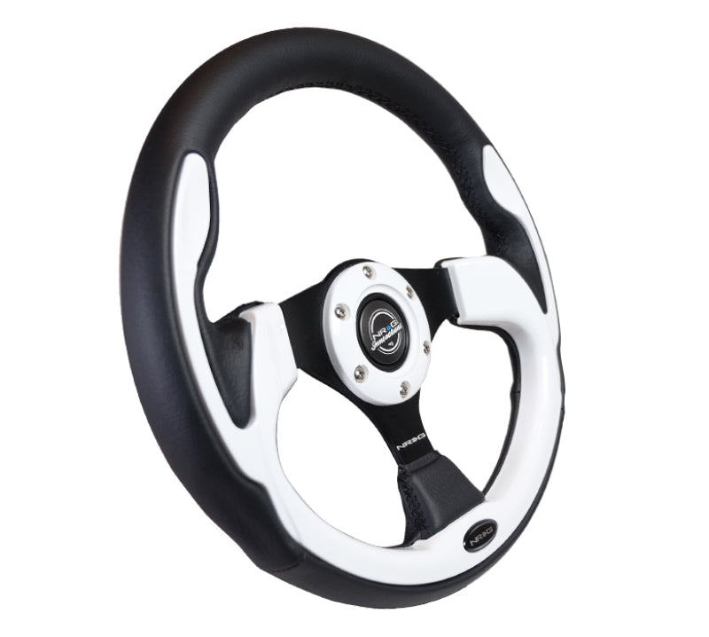 NRG Reinforced Steering Wheel (320mm) Blk w/White Trim & 4mm 3-Spoke NRG Steering Wheels AXOPROS