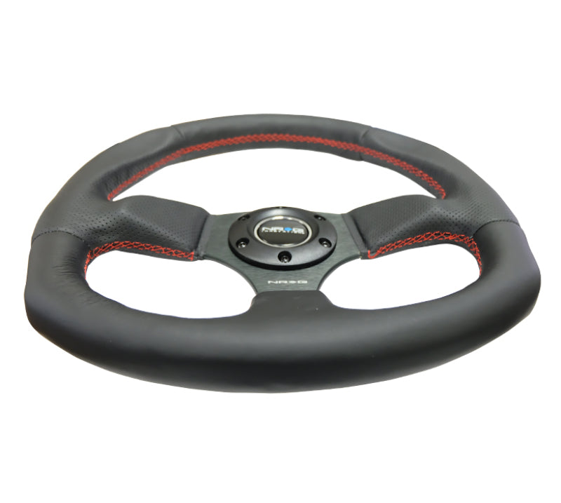 NRG Reinforced Steering Wheel (320mm Horizontal / 330mm Vertical) Leather w/Red Stitching NRG Steering Wheels AXOPROS