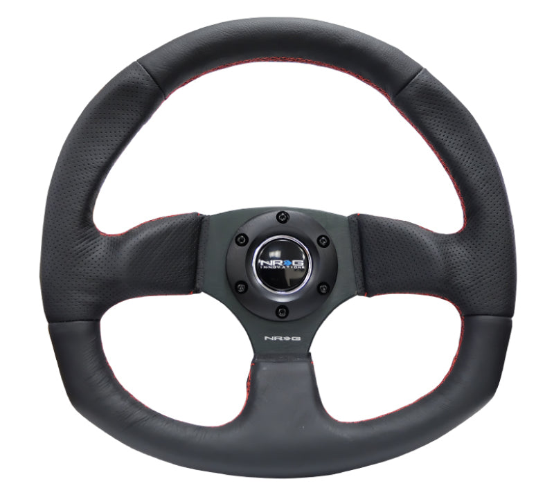 NRG Reinforced Steering Wheel (320mm Horizontal / 330mm Vertical) Leather w/Red Stitching NRG Steering Wheels AXOPROS
