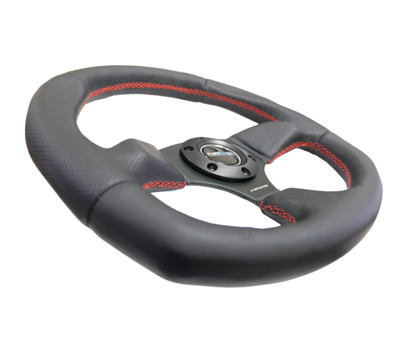 NRG Reinforced Steering Wheel (320mm Horizontal / 330mm Vertical) Leather w/Red Stitching NRG Steering Wheels AXOPROS