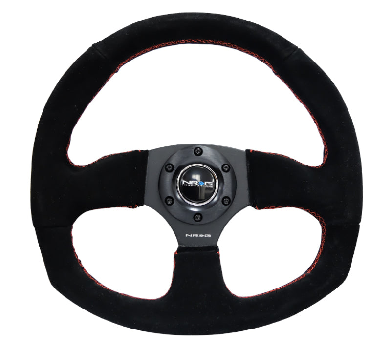 NRG Reinforced Steering Wheel (320mm Horizontal / 330mm Vertical) Suede w/Red Stitch NRG Steering Wheels AXOPROS