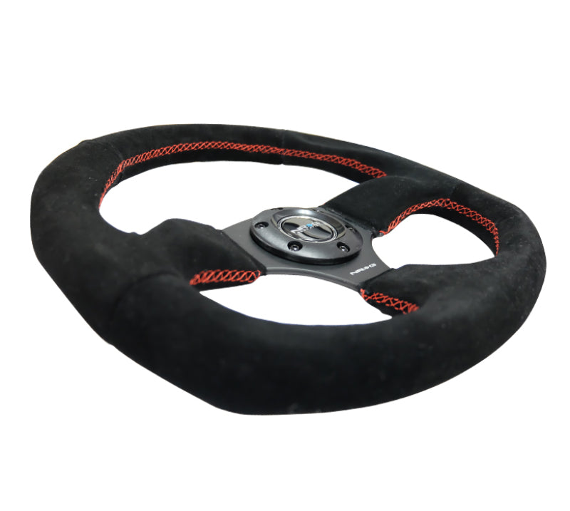 NRG Reinforced Steering Wheel (320mm Horizontal / 330mm Vertical) Suede w/Red Stitch NRG Steering Wheels AXOPROS