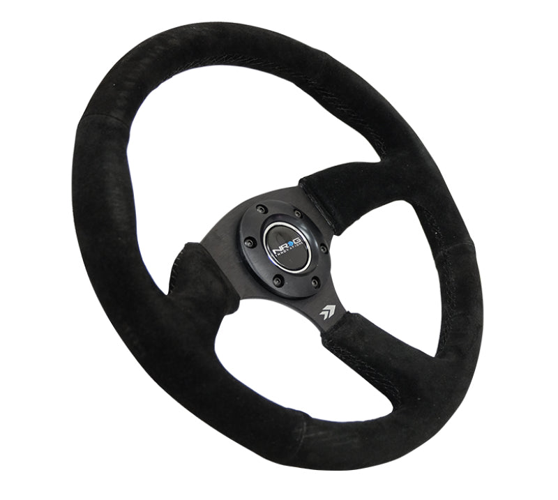 NRG Reinforced Steering Wheel (350mm / 2.5in. Deep) Blk Suede Comfort Grip w/5mm Matte Blk Spokes NRG Steering Wheels AXOPROS