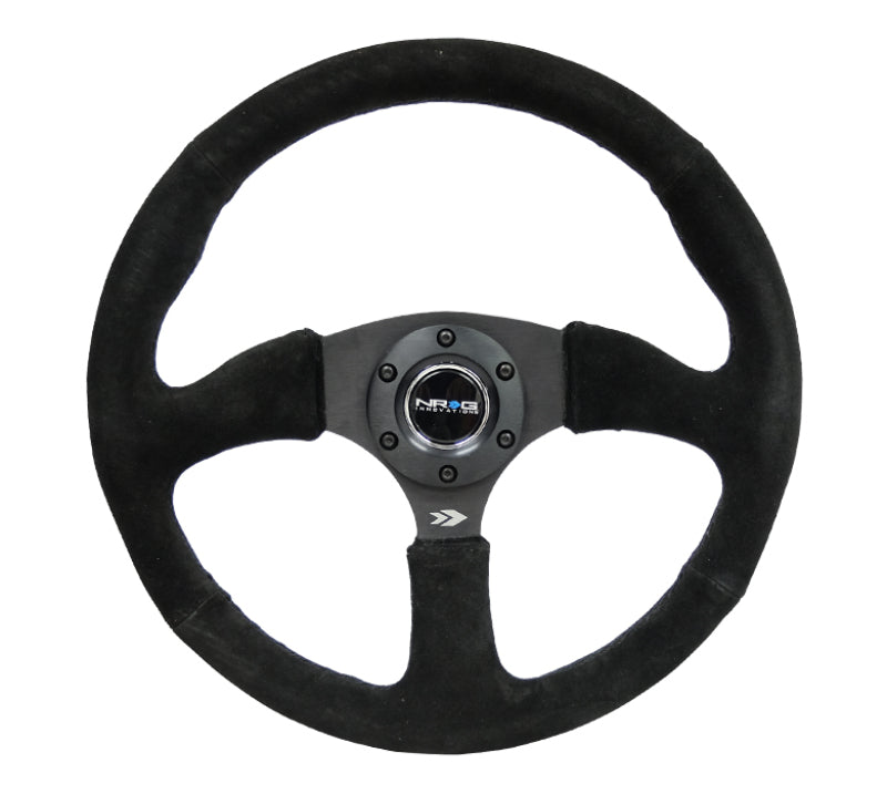 NRG Reinforced Steering Wheel (350mm / 2.5in. Deep) Blk Suede Comfort Grip w/5mm Matte Blk Spokes NRG Steering Wheels AXOPROS
