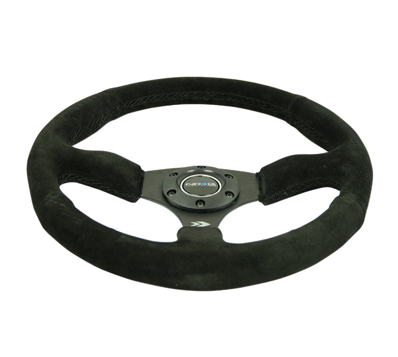 NRG Reinforced Steering Wheel (350mm / 2.5in. Deep) Blk Suede Comfort Grip w/5mm Matte Blk Spokes NRG Steering Wheels AXOPROS