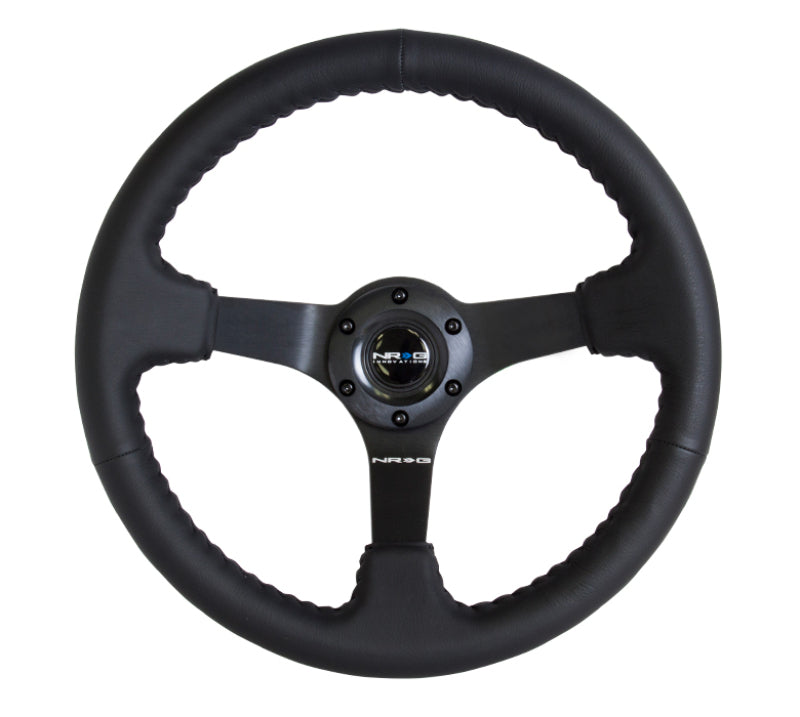 NRG Reinforced Steering Wheel (350mm / 3in. Deep) Bk Leather w/Bk BBall Stitch (Odi Bakchis Edition) NRG Steering Wheels AXOPROS