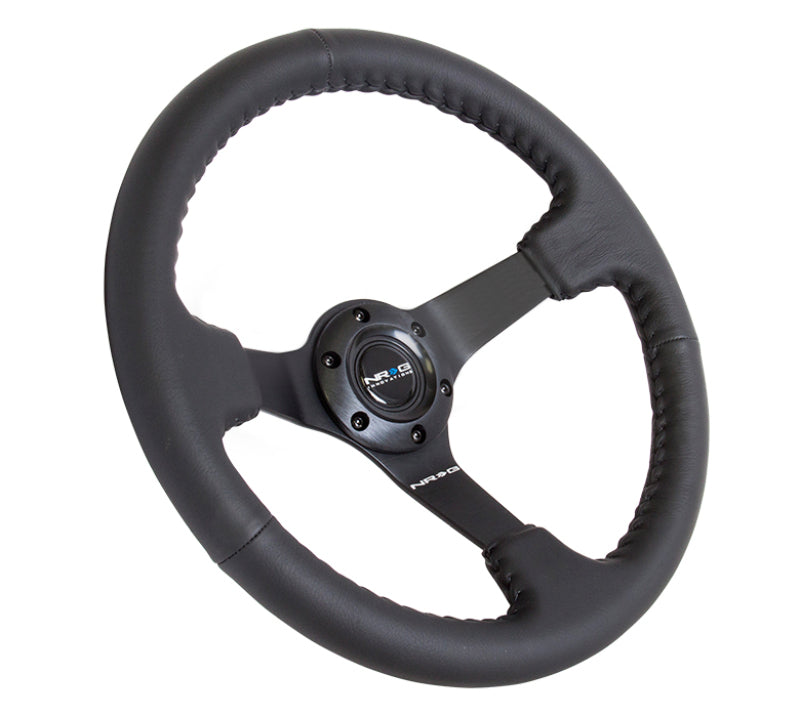 NRG Reinforced Steering Wheel (350mm / 3in. Deep) Bk Leather w/Bk BBall Stitch (Odi Bakchis Edition) NRG Steering Wheels AXOPROS