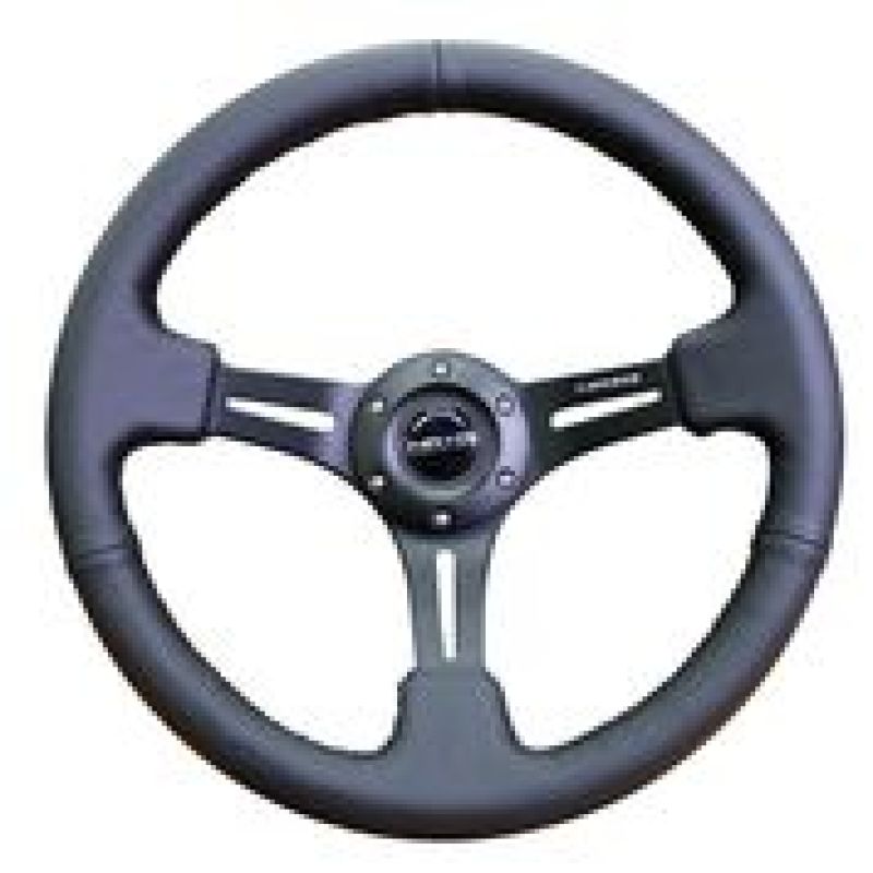 NRG Reinforced Steering Wheel (350mm / 3in. Deep) Black Leather w/ Black Stitching NRG Steering Wheels AXOPROS