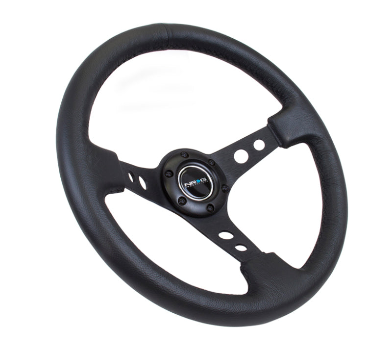 NRG Reinforced Steering Wheel (350mm / 3in. Deep) Blk Leather w/Blk Spoke & Circle Cutouts NRG Steering Wheels AXOPROS