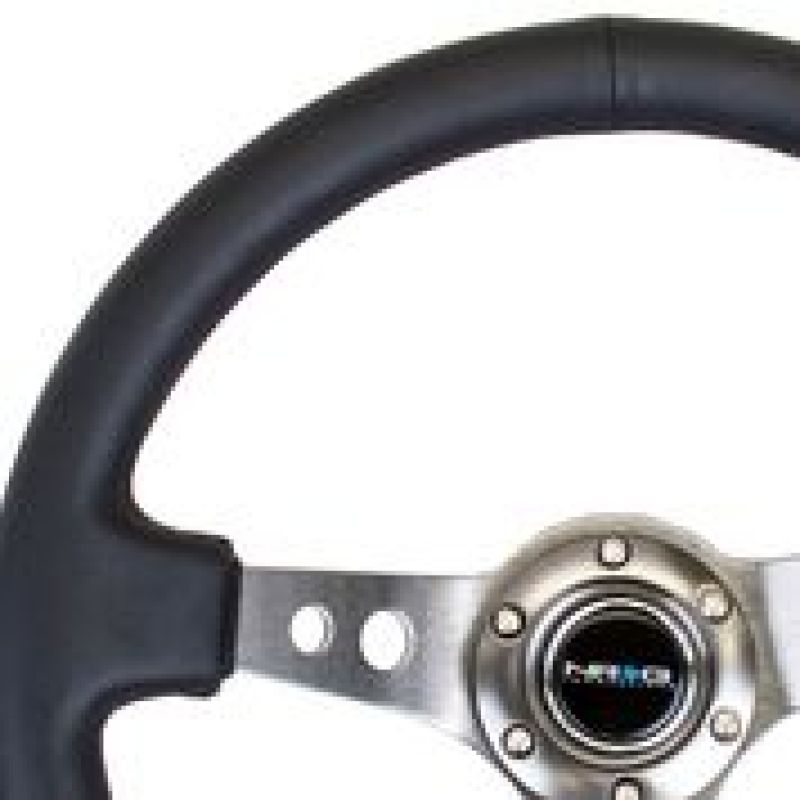 NRG Reinforced Steering Wheel (350mm / 3in. Deep) Blk Leather w/Gunmetal Circle Cutout Spokes NRG Steering Wheels AXOPROS