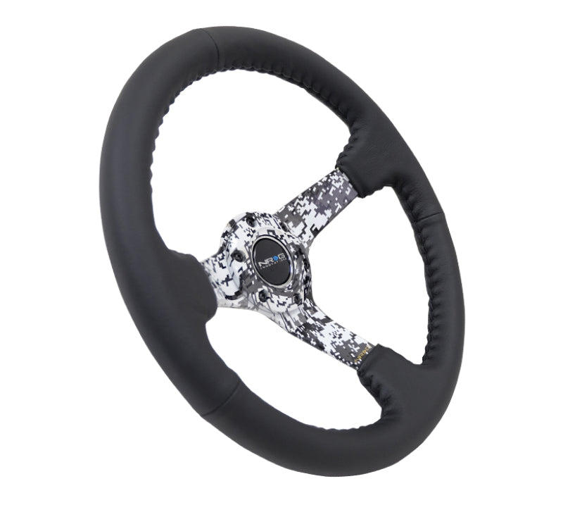 NRG Reinforced Steering Wheel (350mm / 3in. Deep) Blk Leather w/Hydrodipped Digi-Camo Spokes NRG Steering Wheels AXOPROS